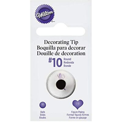 Wilton Ronde taartdecoratiepunt 10 Roestvrijstalen spuitmond voor spuitzakken, herbruikbaar, voor het versieren van taarten, cupcakes, vaatwasmachinebestendig Wilton Ronde taartdecoratiepunt 10 Roestvrijstalen spuitmond voor spuitzakken, herbruikbaar, voor het versieren van taarten, cupcakes, vaatwasmachinebestendig