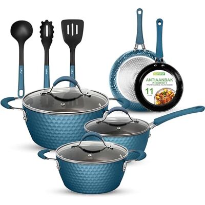 NutriChef Pannenset -11-delige Pannenset Inductie-Kookpannenset-Antiaanbak Kookgerei met Keramische Coating- Ergonomische Handgrepen- Inclusief Steelpan-Braadpan-Grote & Kleine Koekenpannen-Blauw NutriChef Pannenset -11-delige Pannenset Inductie-Kookpannenset-Antiaanbak Kookgerei met Keramische Coating- Ergonomische Handgrepen- Inclusief Steelpan-Braadpan-Grote & Kleine Koekenpannen-Blauw