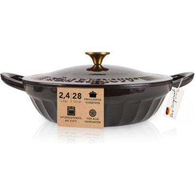 Römertopf Gietijzeren stoofpan met deksel 28 cm sauteerpan emaille, alle warmtebronnen incl. inductie, ovenbestendig 250 °C, braden en stoven, PFAS-vrij, antraciet Römertopf Gietijzeren stoofpan met deksel 28 cm sauteerpan emaille, alle warmtebronnen incl. inductie, ovenbestendig 250 °C, braden en stoven, PFAS-vrij, antraciet