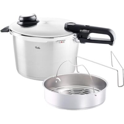 Fissler Vitavit Premium/snelkookpan (8 L, Ø 26 cm) roestvrij stalen stoompan, 4 gaarstanden, incl. inzetstuk inductie Fissler Vitavit Premium/snelkookpan (8 L, Ø 26 cm) roestvrij stalen stoompan, 4 gaarstanden, incl. inzetstuk inductie