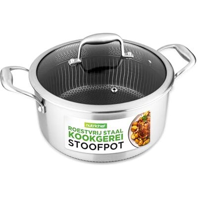 NutriChef Roestvrij Staal Stoofpan – 5L Kookpan met Glazen Deksel, Anti‑Kras & Inductie‑Compatibel, Tempered Glass Lid, Stay-Cool Handgrepen, Vaatwasmachinebestendig NutriChef Roestvrij Staal Stoofpan – 5L Kookpan met Glazen Deksel, Anti‑Kras & Inductie‑Compatibel, Tempered Glass Lid, Stay-Cool Handgrepen, Vaatwasmachinebestendig