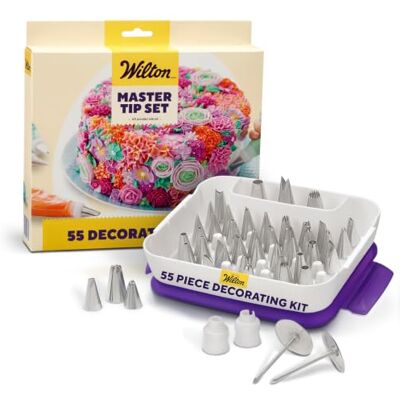 Wilton Meister 2104-0240 Spuitmond Set voor Taartdecoratie 55-delig, Zilver Taartdecoratieset met 55 spuitmonden, adapter, bloemennagels en opbergdoos Wilton Meister 2104-0240 Spuitmond Set voor Taartdecoratie 55-delig, Zilver Taartdecoratieset met 55 spuitmonden, adapter, bloemennagels en opbergdoos
