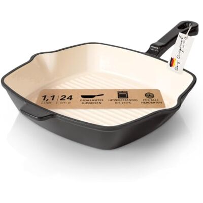 Römertopf gietijzeren grillpan vierkant 24 cm – steakpan email, alle warmtebronnen incl. inductie, ovenbestendig 250 °C, grillstrips vetarm braden, PFAS-vrij, antraciet Römertopf gietijzeren grillpan vierkant 24 cm – steakpan email, alle warmtebronnen incl. inductie, ovenbestendig 250 °C, grillstrips vetarm braden, PFAS-vrij, antraciet
