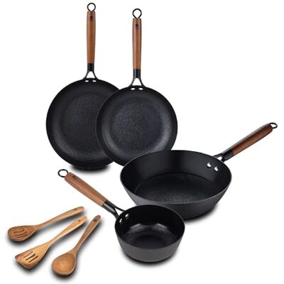 MasterPro ODIN Kookset met 3 gebruiksvoorwerpen, 28 cm braadpan, 24 cm wok, 24 cm pan, 16 cm braadpan, keramische coating, handgrepen van acacia MasterPro ODIN Kookset met 3 gebruiksvoorwerpen, 28 cm braadpan, 24 cm wok, 24 cm pan, 16 cm braadpan, keramische coating, handgrepen van acacia