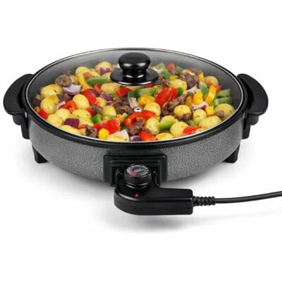 alpina Hapjespan Partypan met Deksel en Thermostaat Antiaanbaklaag voor Bakken en Warmhouden 1500W Elektrisch Hapjespan met Glazen Deksel Cooltouch Handvatten Ø40cm alpina Hapjespan Partypan met Deksel en Thermostaat Antiaanbaklaag voor Bakken en Warmhouden 1500W Elektrisch Hapjespan met Glazen Deksel Cooltouch Handvatten Ø40cm
