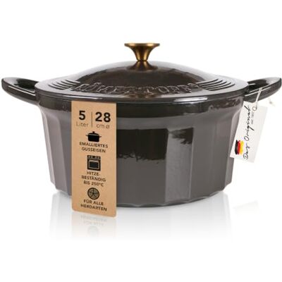 Römertopf Gietijzeren pan met deksel 28 cm – stoofpan emaille coating, alle warmtebronnen incl. inductie, ovenbestendig 250 °C, brood bakken, stoven, braden, PFAS-vrij, antraciet Römertopf Gietijzeren pan met deksel 28 cm – stoofpan emaille coating, alle warmtebronnen incl. inductie, ovenbestendig 250 °C, brood bakken, stoven, braden, PFAS-vrij, antraciet