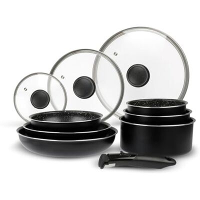Sitram 713499 Aluminium kookgerei 10-delig: 3 pannen Ø 20,24,28 cm + 3 pannen Ø 16,18,20 cm + 3 glazen deksels Ø 16,20,24 cm + afneembare handgreep, voor alle warmtebronnen inclusief inductie Sitram 713499 Aluminium kookgerei 10-delig: 3 pannen Ø 20,24,28 cm + 3 pannen Ø 16,18,20 cm + 3 glazen deksels Ø 16,20,24 cm + afneembare handgreep, voor alle warmtebronnen inclusief inductie