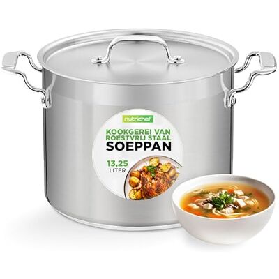 NutriChef Soeppan met Deksel voor Keuken, Grote Inductiepot voor Soep, Stoofpot, Geschikt voor Inductie, Gas en Alle Kookplaten, Roestvrij Staal, Ergonomische handgrepen, 13 Liter 18/8 Inductie Compatibel, vaatwasmachinebestendig, geklonken handgrepen, NutriChef Soeppan met Deksel voor Keuken, Grote Inductiepot voor Soep, Stoofpot, Geschikt voor Inductie, Gas en Alle Kookplaten, Roestvrij Staal, Ergonomische handgrepen, 13 Liter 18/8 Inductie Compatibel, vaatwasmachinebestendig, geklonken handgrepen,