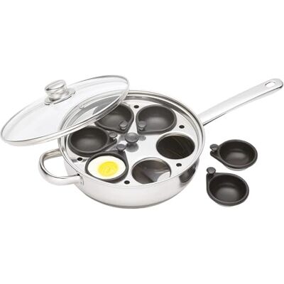 KitchenCraft Eierstroperpan met anti-aanbaklaag, inductiebestendig, roestvrij staal, geschikt voor 6 eieren, 26 cm, zilver KitchenCraft Eierstroperpan met anti-aanbaklaag, inductiebestendig, roestvrij staal, geschikt voor 6 eieren, 26 cm, zilver