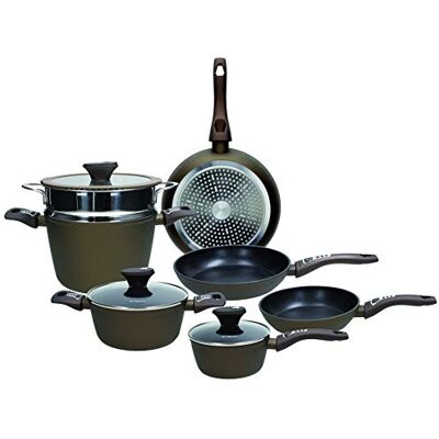 Tognana Diamantea Pannenset met 3 pannen, 2 potten, 1 pot, 1 stoommand, 3 transparante deksels, 10-delig, aluminium, brons Tognana Diamantea Pannenset met 3 pannen, 2 potten, 1 pot, 1 stoommand, 3 transparante deksels, 10-delig, aluminium, brons