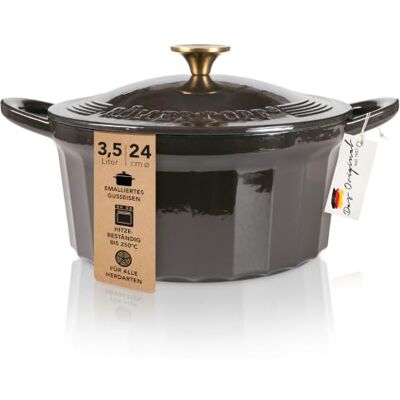 Römertopf Gietijzeren pan met deksel 24 cm – stoofpan emaille coating, alle warmtebronnen incl. inductie, ovenbestendig 250 °C, brood bakken, stoven, braden, PFAS-vrij, antraciet Römertopf Gietijzeren pan met deksel 24 cm – stoofpan emaille coating, alle warmtebronnen incl. inductie, ovenbestendig 250 °C, brood bakken, stoven, braden, PFAS-vrij, antraciet