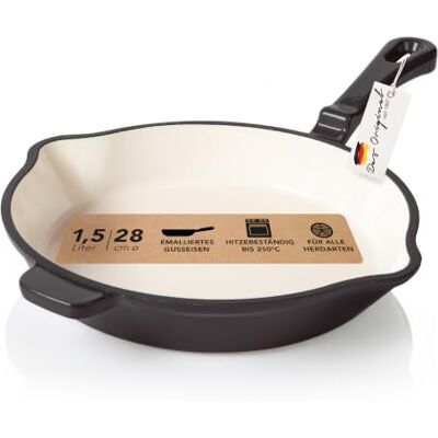 Römertopf Gietijzeren braadpan 28 cm pan emaille, alle warmtebronnen incl. inductie, ovenbestendig 250 °C, voor steaks, gebakken aardappelen, vis, pannengerechten, PFAS-vrij, antraciet Römertopf Gietijzeren braadpan 28 cm pan emaille, alle warmtebronnen incl. inductie, ovenbestendig 250 °C, voor steaks, gebakken aardappelen, vis, pannengerechten, PFAS-vrij, antraciet