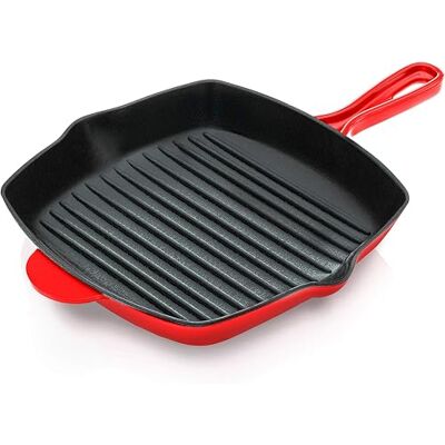 NutriChef Grillpan – 28 cm Geëmailleerde Gietijzeren Skillet-Vierkante Koekenpan met Druppellip- Geschikt voor Alle Kookplaten- Perfecte Grillstrepen NutriChef Grillpan – 28 cm Geëmailleerde Gietijzeren Skillet-Vierkante Koekenpan met Druppellip- Geschikt voor Alle Kookplaten- Perfecte Grillstrepen