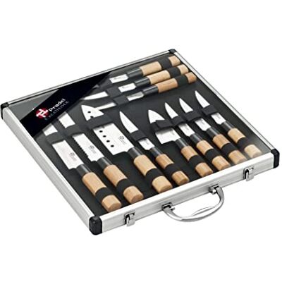 Pradel Excellence Bestekkoffer 11-delig (mini-koksmes, steakmessen, utilitaire, Santoku, om te snijden) Messen van roestvrij staal, bamboe handgrepen Kleurdoos Pradel Excellence Bestekkoffer 11-delig (mini-koksmes, steakmessen, utilitaire, Santoku, om te snijden) Messen van roestvrij staal, bamboe handgrepen Kleurdoos