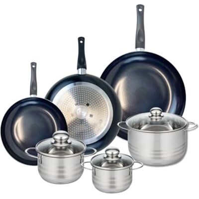 FACKELMANN ELO 9751750 Kookpannenset, 6-delig, pannenset, 24, 28 en 32 cm en 3 kookpannen 14, 16 en 20 cm, Elo Prima glanzend, roestvrij staal, inductie FACKELMANN ELO 9751750 Kookpannenset, 6-delig, pannenset, 24, 28 en 32 cm en 3 kookpannen 14, 16 en 20 cm, Elo Prima glanzend, roestvrij staal, inductie