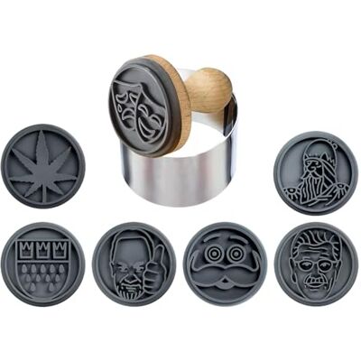 Westmark koekjesstempels Keulen – Koekjesstempels met 7 verschillende Keulse motieven, 7 siliconen motiefkoppen, een houten stempel en een uitsteekring – Roestvrij staal – Ø 6,5 cm Westmark koekjesstempels Keulen – Koekjesstempels met 7 verschillende Keulse motieven, 7 siliconen motiefkoppen, een houten stempel en een uitsteekring – Roestvrij staal – Ø 6,5 cm