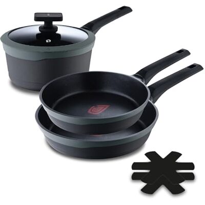 MasterPro Gastro Reeco Set van 5 3 x 20, 24 en 28 cm braadpannen met antiaanbaklaag en 16 cm steelpan met deksel Heatdot gerecycled gegoten aluminium geschikt voor alle warmtebronnen MasterPro Gastro Reeco Set van 5 3 x 20, 24 en 28 cm braadpannen met antiaanbaklaag en 16 cm steelpan met deksel Heatdot gerecycled gegoten aluminium geschikt voor alle warmtebronnen
