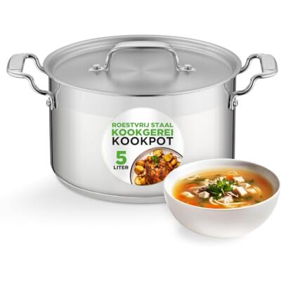 Nutrichef Soeppan met Deksel voor Keuken, Grote Inductiepot voor Soep, Stoofpot, Geschikt voor Inductie, Gas en Alle Kookplaten, Roestvrij Staal, Ergonomische Handgrepen, 4.5 Liter Nutrichef Soeppan met Deksel voor Keuken, Grote Inductiepot voor Soep, Stoofpot, Geschikt voor Inductie, Gas en Alle Kookplaten, Roestvrij Staal, Ergonomische Handgrepen, 4.5 Liter