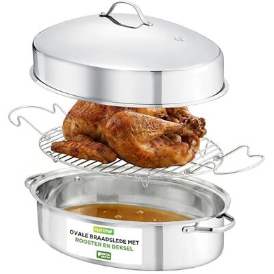 NutriChef Braadpan Ovaal-Stoofpan met Deksel-Premium Roestvrijstalen Braadpan met Brede Handgrepen & Verwijderbaar Rek- Multifunctioneel Kookgerei voor Kalkoen,Kip & Meer-Vaatwasserbestendig NutriChef Braadpan Ovaal-Stoofpan met Deksel-Premium Roestvrijstalen Braadpan met Brede Handgrepen & Verwijderbaar Rek- Multifunctioneel Kookgerei voor Kalkoen,Kip & Meer-Vaatwasserbestendig