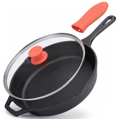 NutriChef Koekenpan met Deksel -Gietijzer Skillet- Voorbehandeld- Ovenbestendig- Anti-aanbak- Siliconen Handgreep die niet Opwarmt- Geschikt voor Alle Fornuizen NutriChef Koekenpan met Deksel -Gietijzer Skillet- Voorbehandeld- Ovenbestendig- Anti-aanbak- Siliconen Handgreep die niet Opwarmt- Geschikt voor Alle Fornuizen