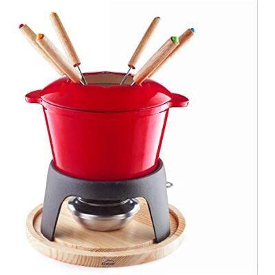 Lacor Fondueset van geëmailleerd ijzer, ijzeren standaard met houten sokkel, geschikt voor inductie, 6 pezen, Ø 16,5 x 10 cm (1,7 liter), rood Lacor Fondueset van geëmailleerd ijzer, ijzeren standaard met houten sokkel, geschikt voor inductie, 6 pezen, Ø 16,5 x 10 cm (1,7 liter), rood