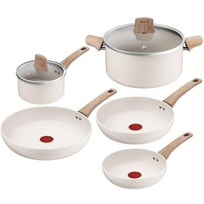Tefal Cera Bright ON, 5-delige pannenset, warmte-indicator C445S504 Keramische antiaanbaklaag, behuizing van 100% gerecycled aluminium Tefal Cera Bright ON, 5-delige pannenset, warmte-indicator C445S504 Keramische antiaanbaklaag, behuizing van 100% gerecycled aluminium