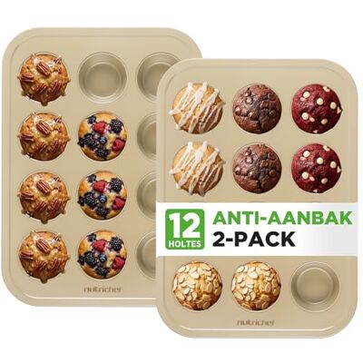 NutriChef Muffinvormen Set – 2 Antiaanbak Muffinplaten 12 Cups, Goudkleurig – Koolstofstaal, Vaatwasserbestendig, Stapelbare Cupcakeplaat voor Muffins, Cupcakes, Feesten en Verjaardagen NutriChef Muffinvormen Set – 2 Antiaanbak Muffinplaten 12 Cups, Goudkleurig – Koolstofstaal, Vaatwasserbestendig, Stapelbare Cupcakeplaat voor Muffins, Cupcakes, Feesten en Verjaardagen