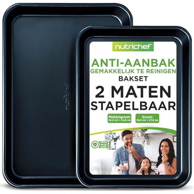 NutriChef Bakplaat Set Anti-aanbak Koekjesplaat voor de Oven Keuken Bakpan Koolstofstalen Bakvormen Set 2-delige Premium Bakplaten in Grote en Medium Maten Stapelbaar en Duurzaam Blauw NutriChef Bakplaat Set Anti-aanbak Koekjesplaat voor de Oven Keuken Bakpan Koolstofstalen Bakvormen Set 2-delige Premium Bakplaten in Grote en Medium Maten Stapelbaar en Duurzaam Blauw