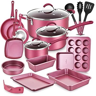 NutriChef 20-Delig Non-Stick Keuken Kookgerei Set – PTFE/PFOA/PFOS-Vrij, Hittebestendig Lak-Kookgerei Set met Pannen, Bakvormen, Koekenpannen, Potten, Deksels en Gereedschappen NutriChef 20-Delig Non-Stick Keuken Kookgerei Set – PTFE/PFOA/PFOS-Vrij, Hittebestendig Lak-Kookgerei Set met Pannen, Bakvormen, Koekenpannen, Potten, Deksels en Gereedschappen