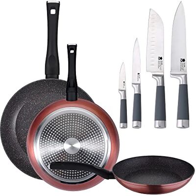 San Ignacio Verpakking met 3 pannen Ø 20/24 en 28 cm + set met 4 koksmessen San Ignacio Verpakking met 3 pannen Ø 20/24 en 28 cm + set met 4 koksmessen