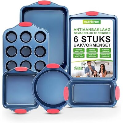 NutriChef Bakvormset 6-delige Antiaanbak Koolstofstaal Bakset PFOA-, PFOS-, PTFE-vrij Hittebestendige Siliconen Handgrepen- Ovenbestendig tot 230°C NutriChef Bakvormset 6-delige Antiaanbak Koolstofstaal Bakset PFOA-, PFOS-, PTFE-vrij Hittebestendige Siliconen Handgrepen- Ovenbestendig tot 230°C