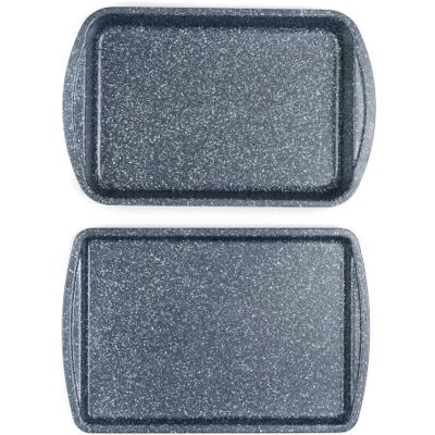 Russell Hobbs 2 stuks Nightfall Tray Set Non-Stick Stone Oven Bakken & Roosteren Tray, 38cm Oven Bakplaat & Rooster, Oven Veilig tot 220 °C, Gemakkelijk schoon, Blauw Marmer Koolstofstaal Russell Hobbs 2 stuks Nightfall Tray Set Non-Stick Stone Oven Bakken & Roosteren Tray, 38cm Oven Bakplaat & Rooster, Oven Veilig tot 220 °C, Gemakkelijk schoon, Blauw Marmer Koolstofstaal
