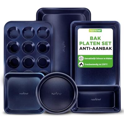 NutriChef Bakpannen Set 6-delig – Non-Stick Carbon Staal, Niet Giftige Bakvormen, Koekjesbladen, Muffin, Brood, Ronde & Vierkante Pan – Vaatwasmachine & Ovenbestendig NutriChef Bakpannen Set 6-delig – Non-Stick Carbon Staal, Niet Giftige Bakvormen, Koekjesbladen, Muffin, Brood, Ronde & Vierkante Pan – Vaatwasmachine & Ovenbestendig