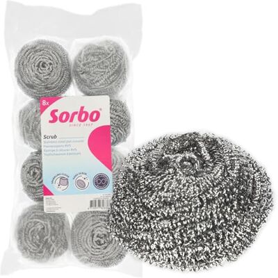 Sorbo Pannenspons RVS – Schuurspons van Roestvrij Staal voor Pannen, Ovenschalen en Barbecue, 40 gram, 8 stuks Sorbo Pannenspons RVS – Schuurspons van Roestvrij Staal voor Pannen, Ovenschalen en Barbecue, 40 gram, 8 stuks