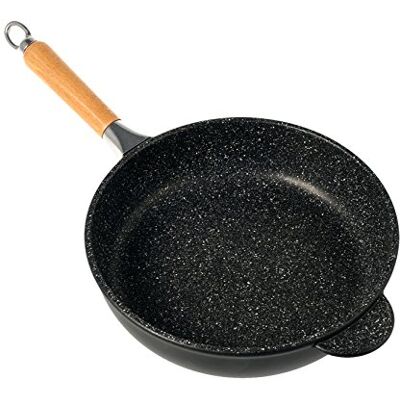 HOME Stone Hoge antiaanbakpan met handvat, steen, zwart, 32 cm HOME Stone Hoge antiaanbakpan met handvat, steen, zwart, 32 cm