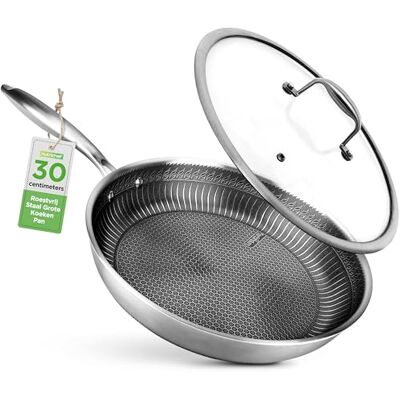 NutriChef Roestvrij Staal Koekenpan Non-Stick DAKIN Coating, Krasbestendig Honingraatvuurpatroon, Inductie, Ovenbestendig tot 260°C, Ruimtebesparend, Gezond Koken, 30 cm NutriChef Roestvrij Staal Koekenpan Non-Stick DAKIN Coating, Krasbestendig Honingraatvuurpatroon, Inductie, Ovenbestendig tot 260°C, Ruimtebesparend, Gezond Koken, 30 cm