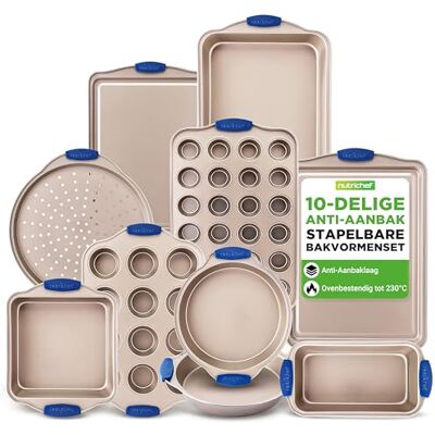 NutriChef Bakvorm Anti-aanbak Set 10-Delig – Koolstofstaal met Siliconen Handgrepen, Inclusief Pizza Crisper, Broodvorm, Muffinvorm 12 & 24 Cups, Ronde & Vierkante Pannen NutriChef Bakvorm Anti-aanbak Set 10-Delig – Koolstofstaal met Siliconen Handgrepen, Inclusief Pizza Crisper, Broodvorm, Muffinvorm 12 & 24 Cups, Ronde & Vierkante Pannen