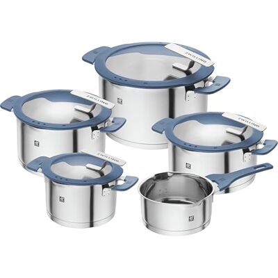 ZWILLING Simplify 5-Delige Pannenset, Met Schenktuit, Stay-Cool-Handgrepen, Geschikt Voor Inductie, Roestvrij Staal, Blauw ZWILLING Simplify 5-Delige Pannenset, Met Schenktuit, Stay-Cool-Handgrepen, Geschikt Voor Inductie, Roestvrij Staal, Blauw