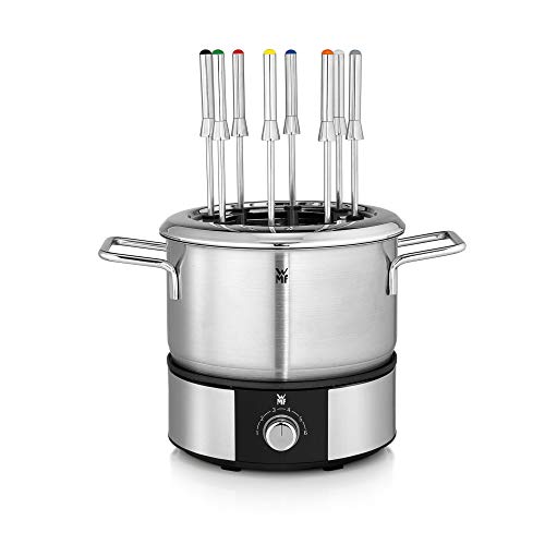 WMF Lono fondueset voor 8 personen, fondue elektrisch, 1400 W, temperatuurregeling, vorkhouder, inductiekop 1,2 l, hot pot, roestvrij staal mat