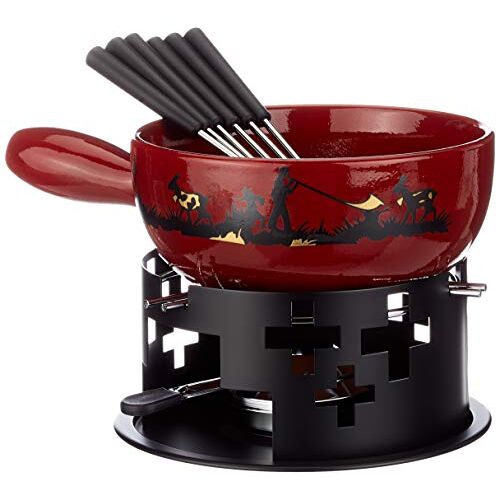 KUHN RIKON Fondue kaasfondueset, kaasfondueset met alhoornblazer, 9-delig, bestaande uit caquelon, rechaud, brandpasta en 6 vorken, 22 cm