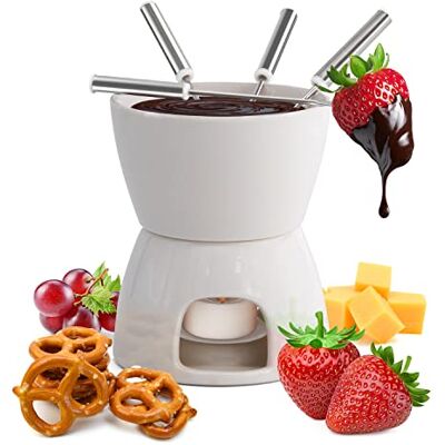 joeji's Kitchen Keramische chocoladefondue kookgerei Complete kaasfonduesets met fonduepan Kaars en vorken Niet-elektrische fondueset verwarmd met een theelichtje Vaatwasmachinebestendige fonduemok joeji's Kitchen Keramische chocoladefondue kookgerei Complete kaasfonduesets met fonduepan Kaars en vorken Niet-elektrische fondueset verwarmd met een theelichtje Vaatwasmachinebestendige fonduemok