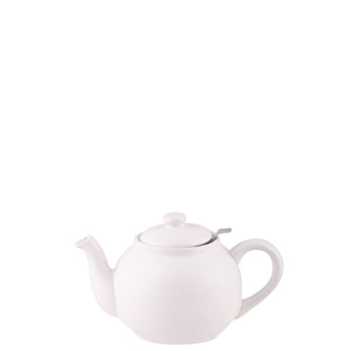 PLINT Simple & Stylish Ceramic Teapot, Globe Teapot with Stainless Steel Strainer, Ceramic Teapot for 3-5 Cups, 900 ml Ceramic Teapot, Flowering Tea Pot, TeaPot for Blooming Tea, White