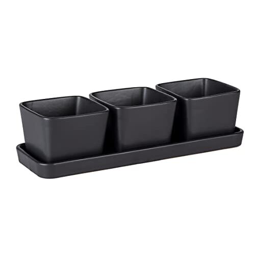 WENKO Set snackschaaltjes, 4 stuks, klein dienblad met 3 × 300 ml kommetjes van hoogwaardige keramiek, Black Outdoor Kitchen-accessoire, ideaal voor tapas, snacks & fingerfood, 30 × 10 × 8 cm, zwart