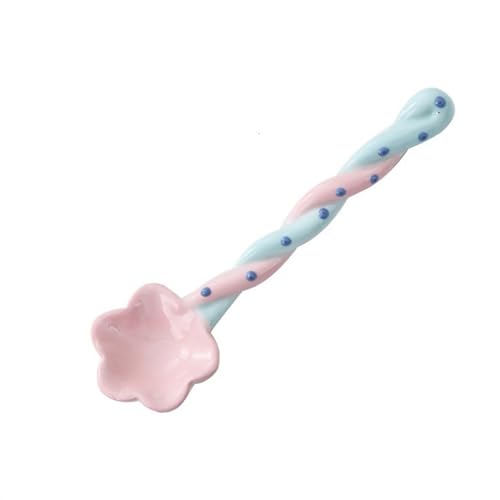 GRFIT Lepel Leuke keramische lepel, bloemvormige lepels, koffielepel, dessertlepel, ijslepels, theelepels, lange steel Soeplepel (Color : Pink)