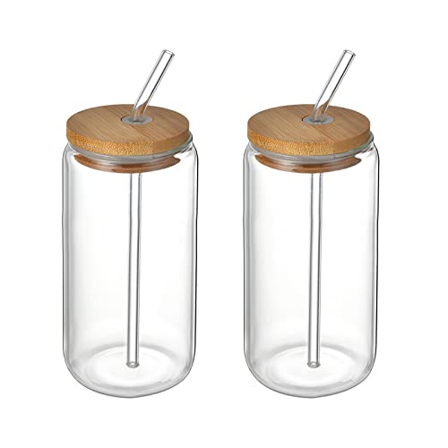 baijiexun 2 stuks drinkglazen, 20 oz bierblikglazen set met deksels en stro, kan gevormde glazen bekers ijsthee glazen herbruikbare glazen beker voor ijskoffie, cocktail, wijn en water