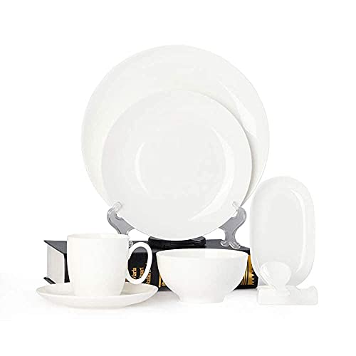 CCNGDS Puur wit porseleinen serviesgoed Serviesset Steengoed Schotel Dinerborden Dinerset Dinerservies voor 1/2/4/10/16 personen, 80 stuks (10 sets) (wit 16 stuks (2 sets)) (wit 80 stuks