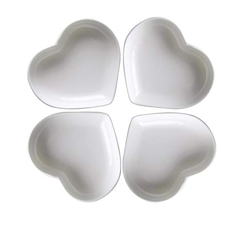 Binoster Super Leuke Hart Sharpe Keramische Saus Schotel, Mini Side Kruiden Gerechten, Kruiderijgerechten/Sushi Soja Dipping Bowl, Snack Serveergerechten, Liefde Porselein Kleine Schotel Set (Set van 4) (8cm)