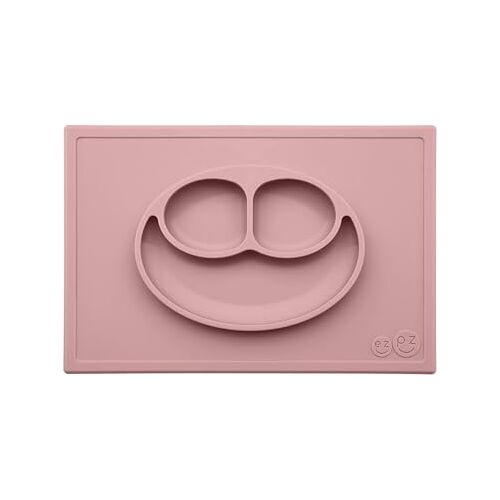 ezpz Happy Mat (Blush) 100% siliconen zuigplaat met ingebouwde placemat voor peuters en kleuters verdeelde plaat vaatwasmachinebestendig 24 maanden +