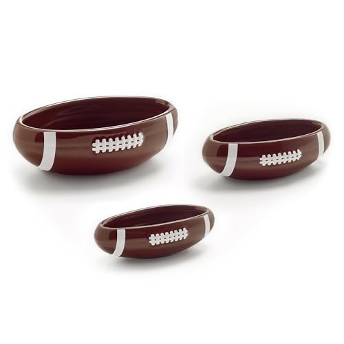 40YARDS American Football Snack- en dipschaaltjes, 3 stuks, van keramiek in footballvorm voor dips, sauzen, snacks en bijgerechten