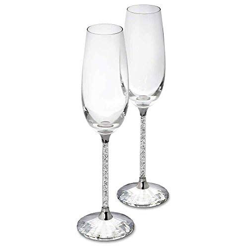 Crown ® Set van 2 champagnefluiten glazen gemalen diamant bezaaid met kristal gevuld elegant glaswerk en glaswerk